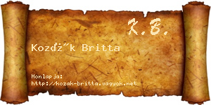 Kozák Britta névjegykártya